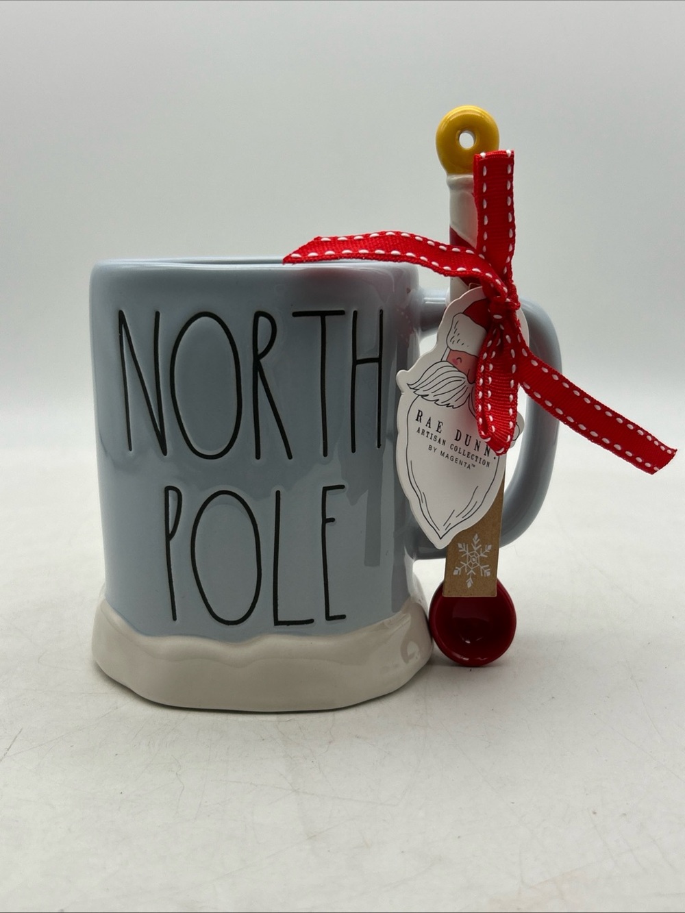 NEW RAE DUNN  “North Pole” Holiday  Coffee Mug w/ Peppermint Stir Spoon  Snow
